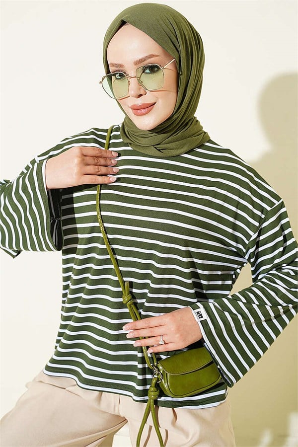 Striped Tunic with Sleeve Emblem, Khaki