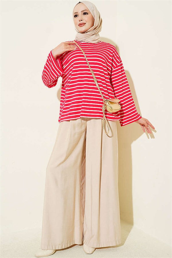 Striped Tunic with Sleeve Emblem, Red