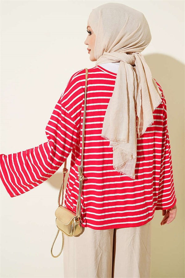 Striped Tunic with Sleeve Emblem, Red