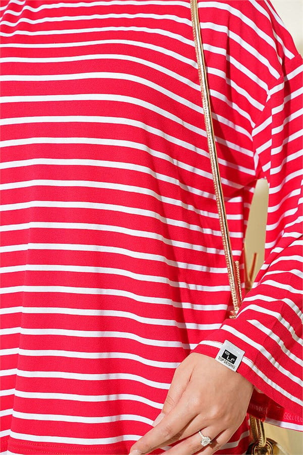 Striped Tunic with Sleeve Emblem, Red