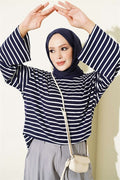 Striped Tunic with Sleeve Emblem, Navy Blue