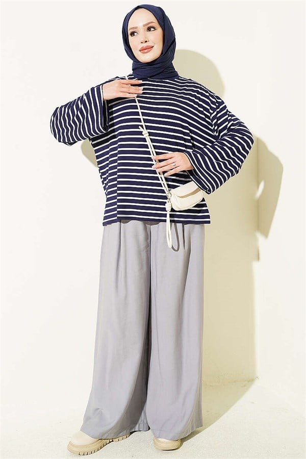 Striped Tunic with Sleeve Emblem, Navy Blue