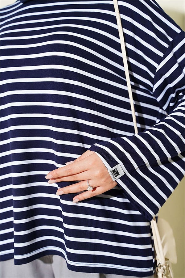 Striped Tunic with Sleeve Emblem, Navy Blue