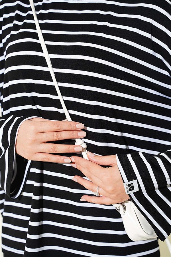 Striped Tunic with Sleeve Emblem, Black