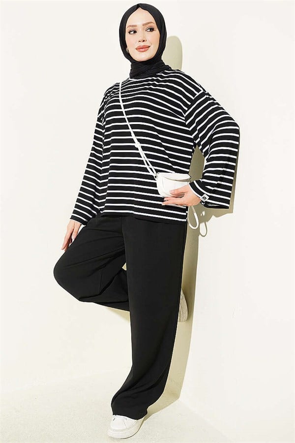 Striped Tunic with Sleeve Emblem, Black