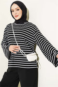 Striped Tunic with Sleeve Emblem, Black