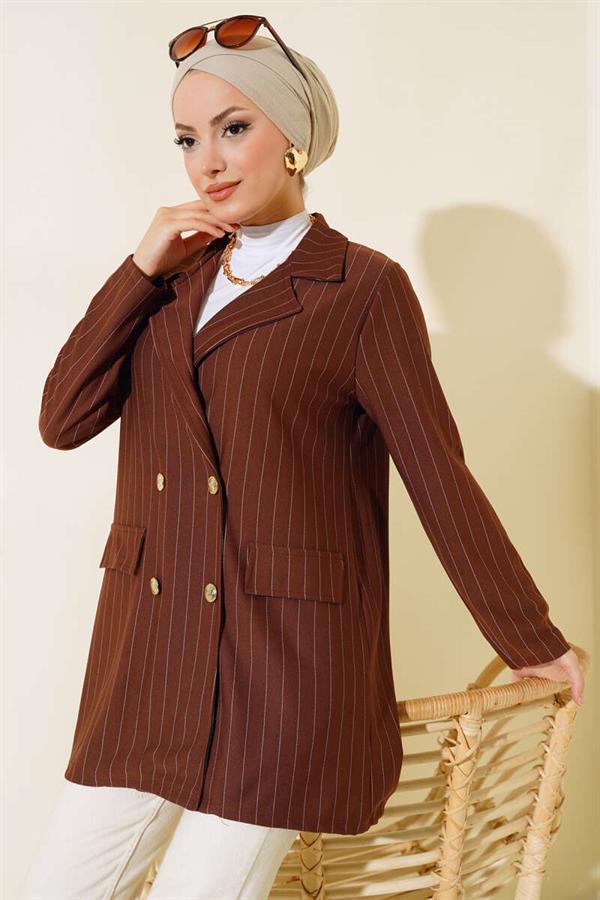 Striped Crepe Jacket Brown