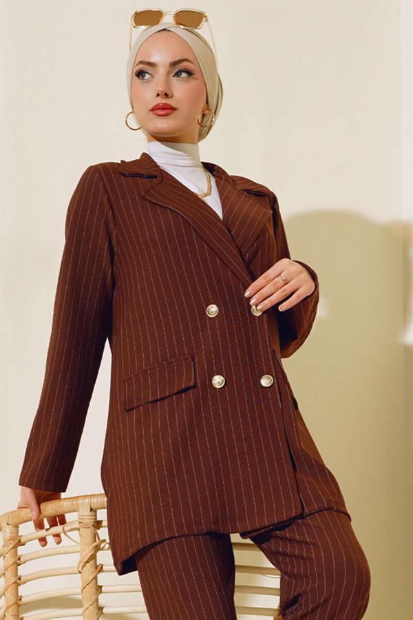 Striped Crepe Jacket Brown