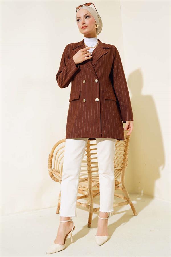 Striped Crepe Jacket Brown