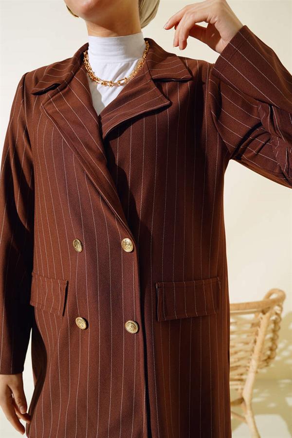 Striped Crepe Jacket Brown