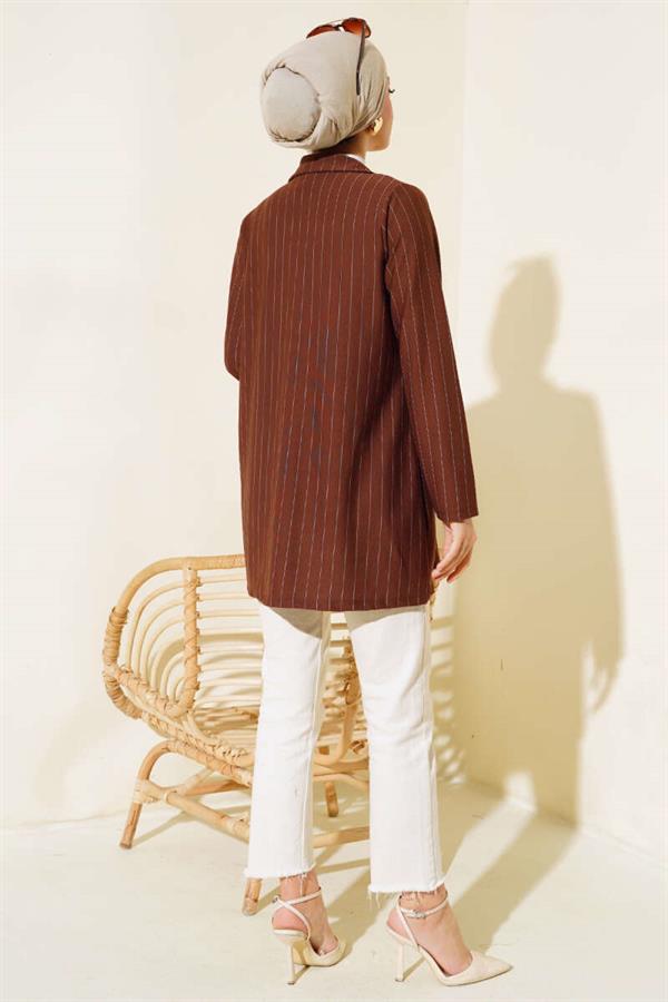 Striped Crepe Jacket Brown