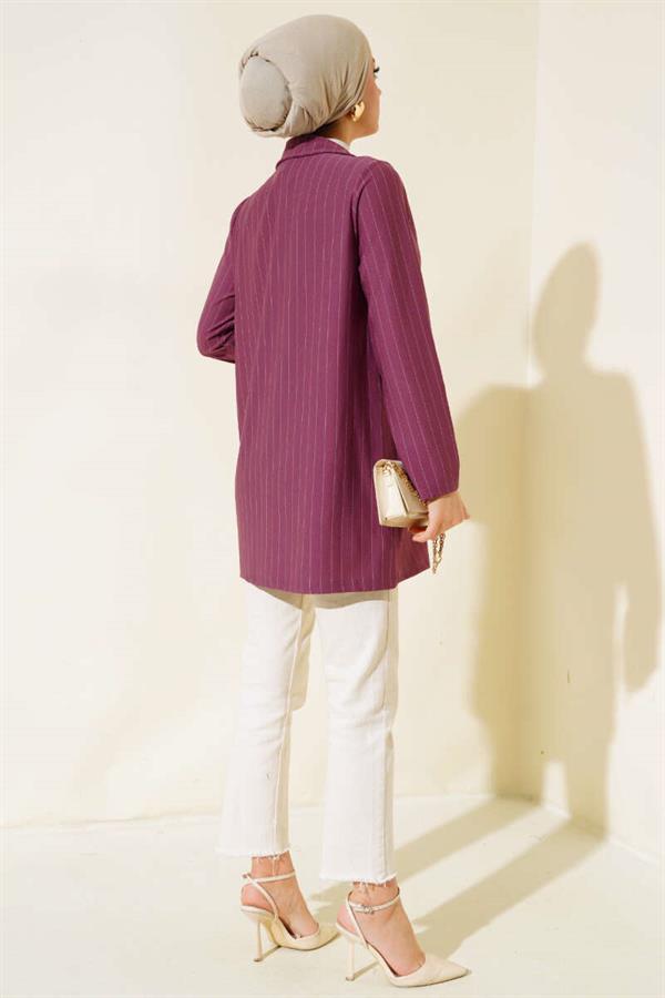 Striped Crepe Jacket Magenta