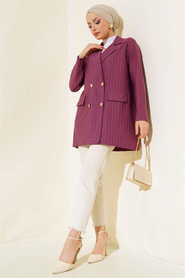 Striped Crepe Jacket Magenta