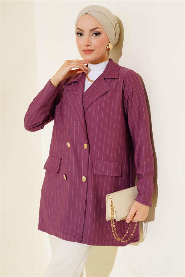 Striped Crepe Jacket Magenta