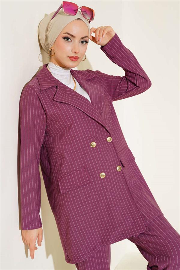 Striped Crepe Jacket Magenta