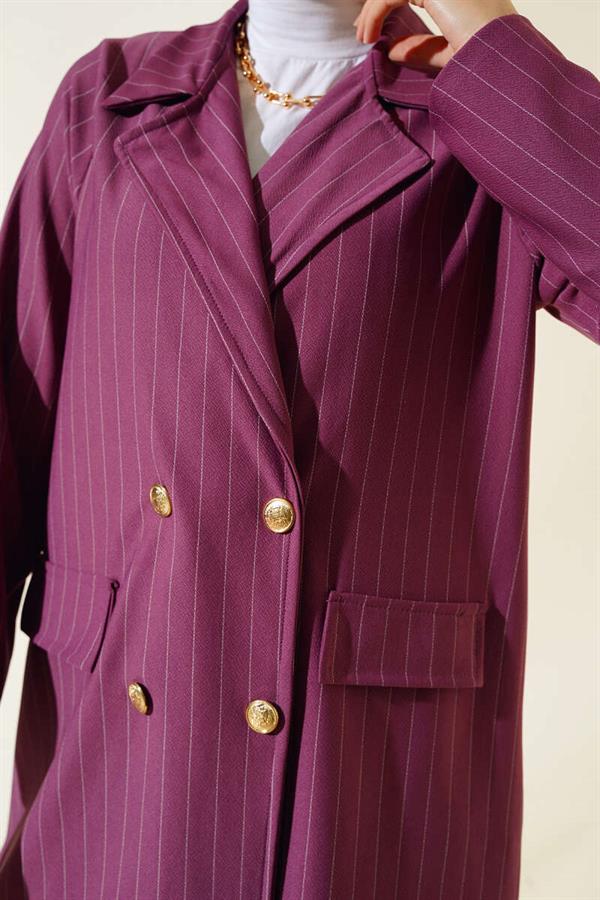 Striped Crepe Jacket Magenta