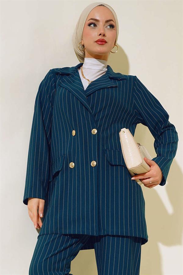 Striped Crepe Jacket Emerald