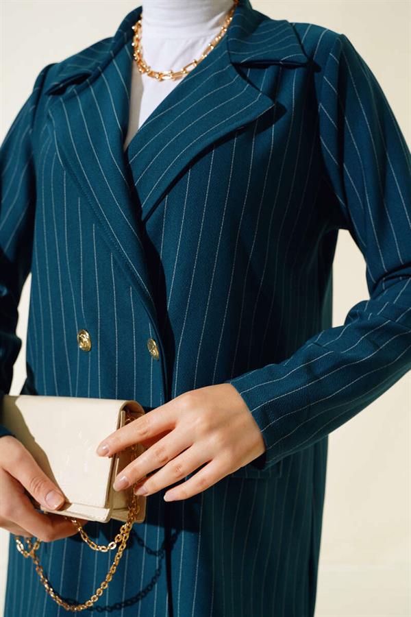 Striped Crepe Jacket Emerald