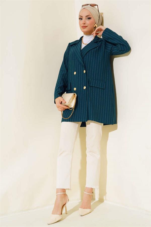 Striped Crepe Jacket Emerald