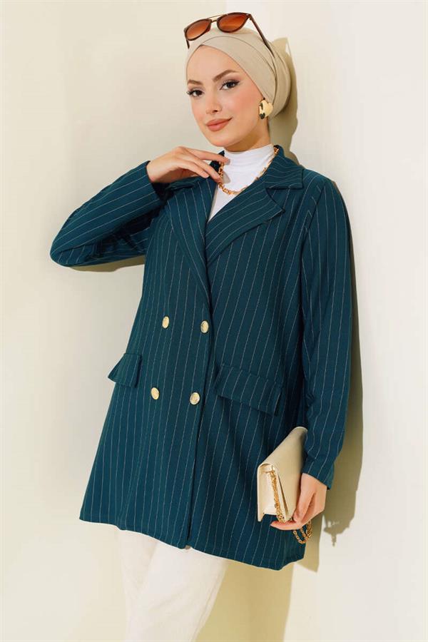 Striped Crepe Jacket Emerald