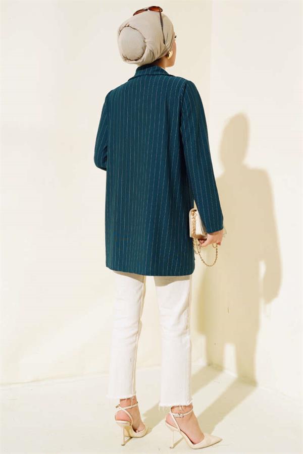 Striped Crepe Jacket Emerald