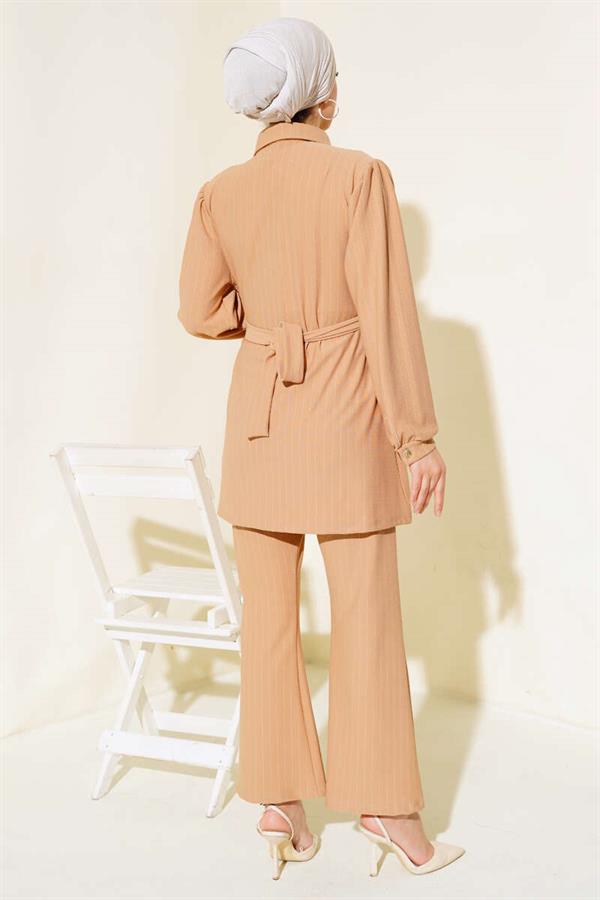 Striped Crepe 2 Piece Set Latte