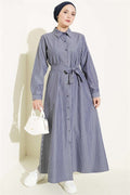 Striped Belted Dress, Smoke Grey