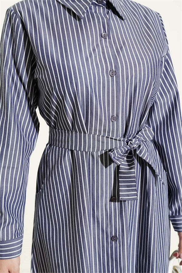 Striped Belted Dress, Smoke Grey
