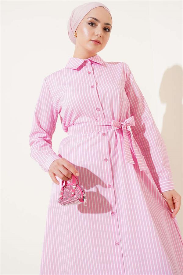 Striped Belted Dress Pink
