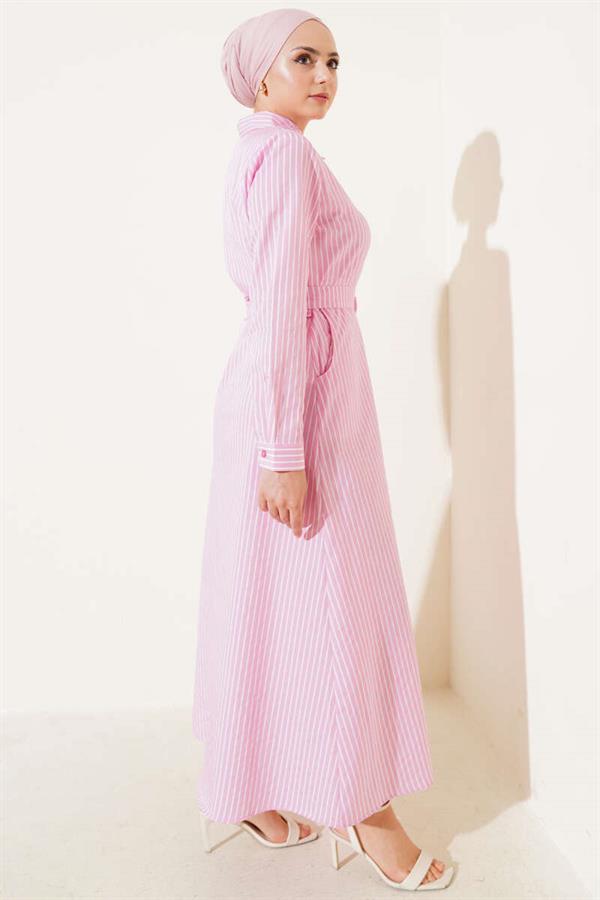 Striped Belted Dress Pink
