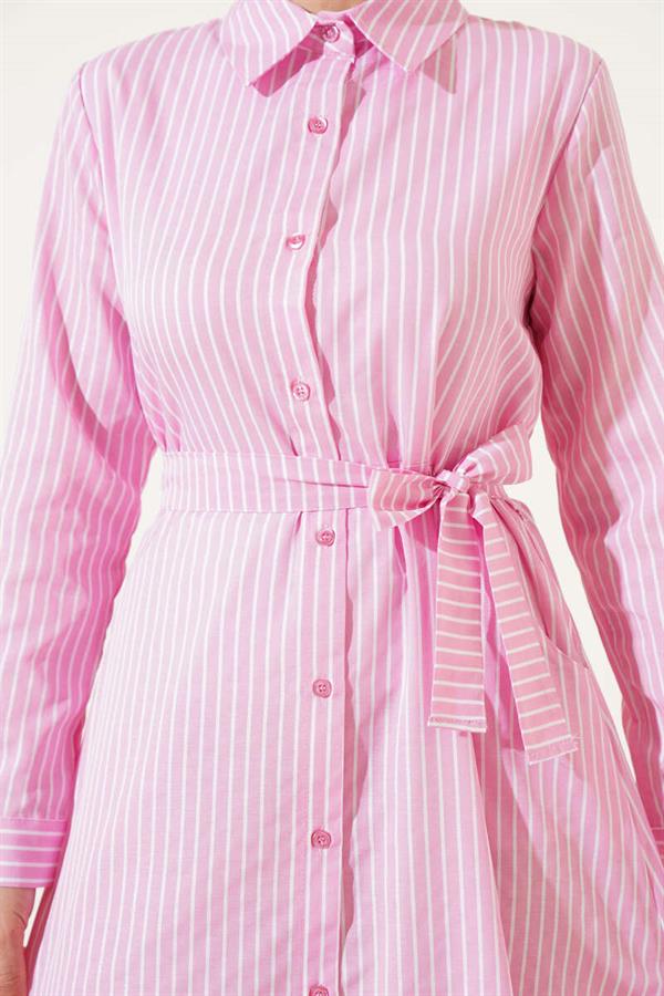 Striped Belted Dress Pink