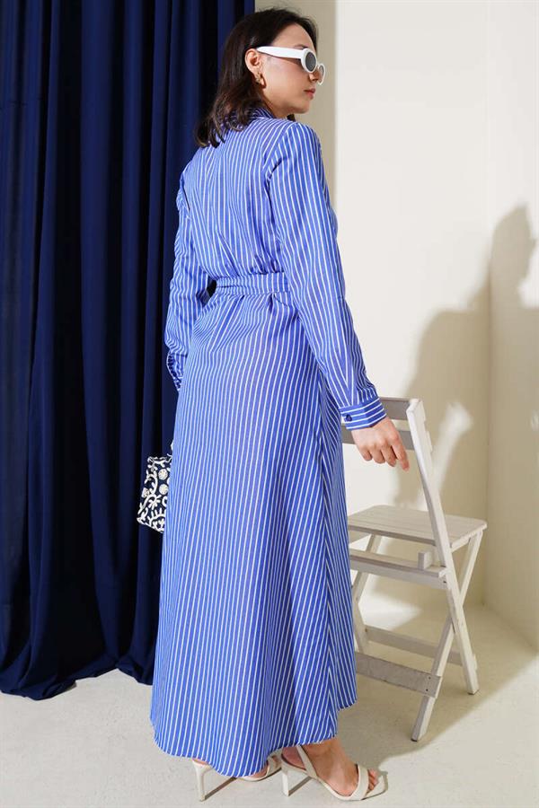 Striped Belted Dress in Saxe