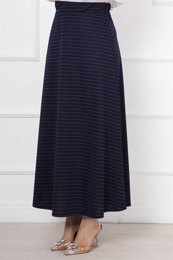Striped Mevlana Hijab Skirt Navy Blue