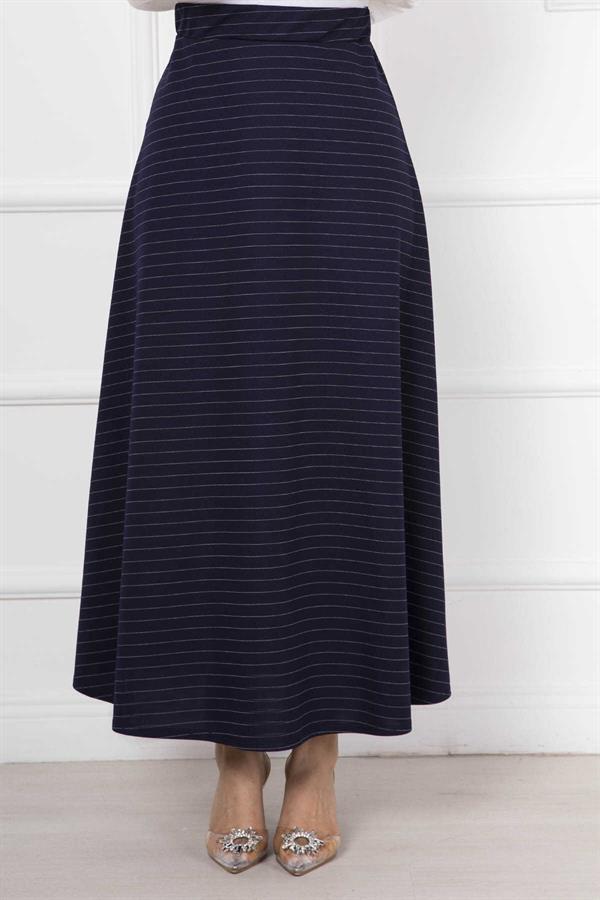 Striped Mevlana Hijab Skirt Navy Blue