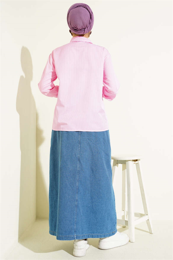 Striped Front Drawstring Short Shirt Pink