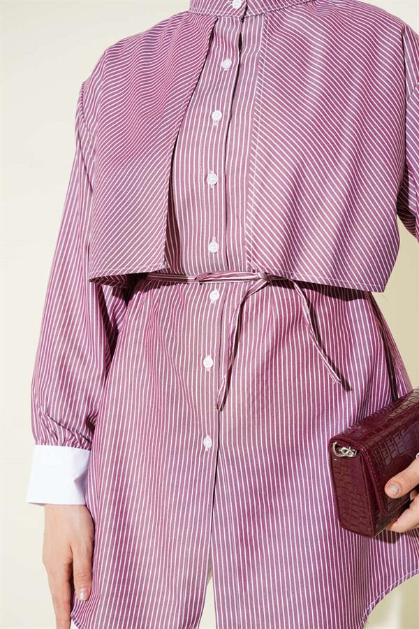 Striped Cape Shirt Claret Red