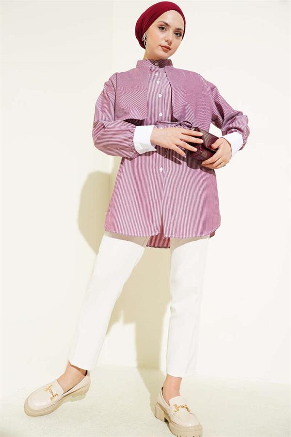 Striped Cape Shirt Claret Red