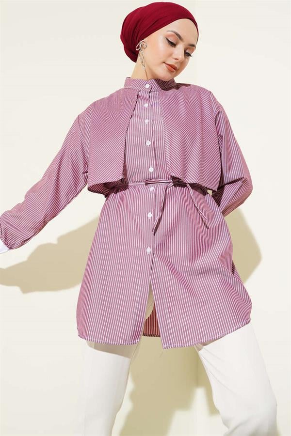 Striped Cape Shirt Claret Red