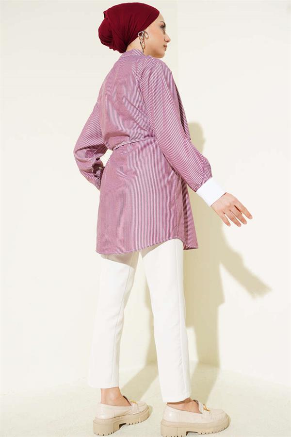 Striped Cape Shirt Claret Red