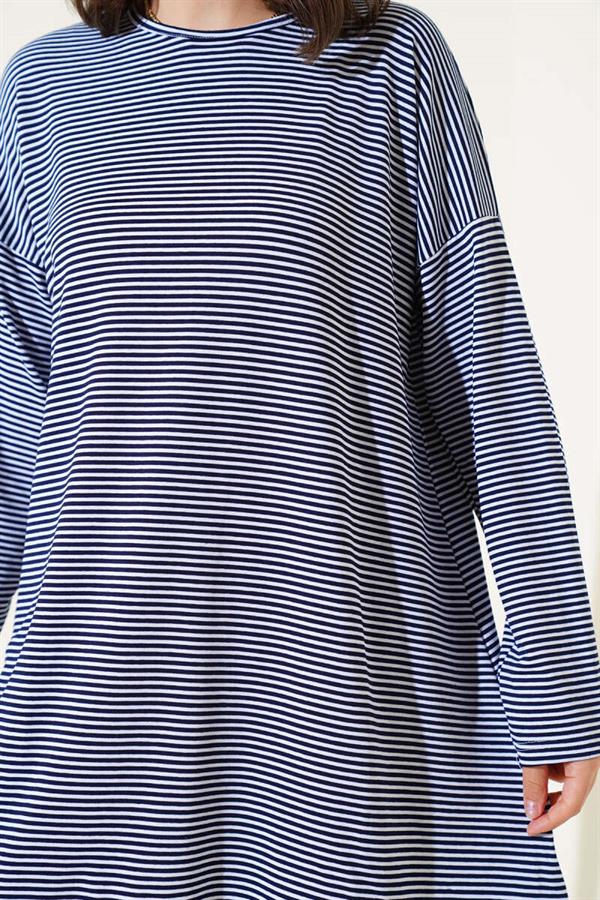 Striped Combed Cotton Tunic Navy Blue
