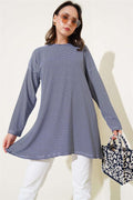 Striped Combed Cotton Tunic Navy Blue