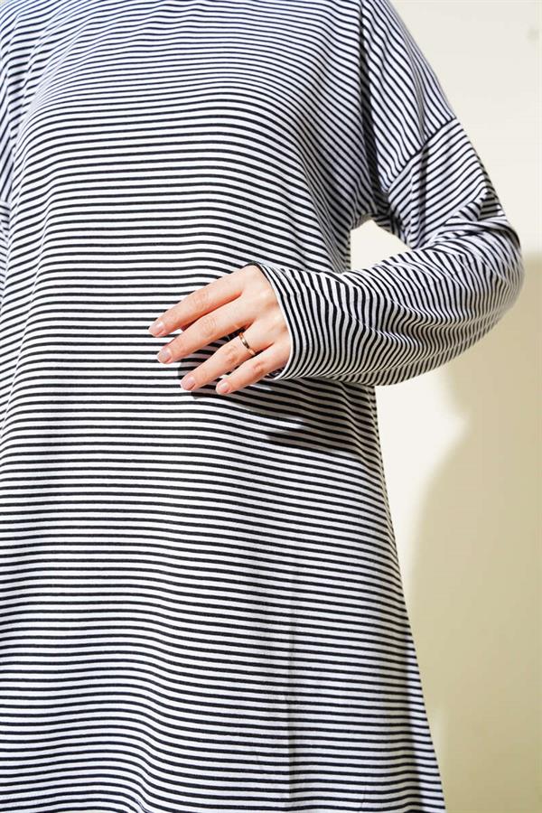 Striped Combed Cotton Tunic Black