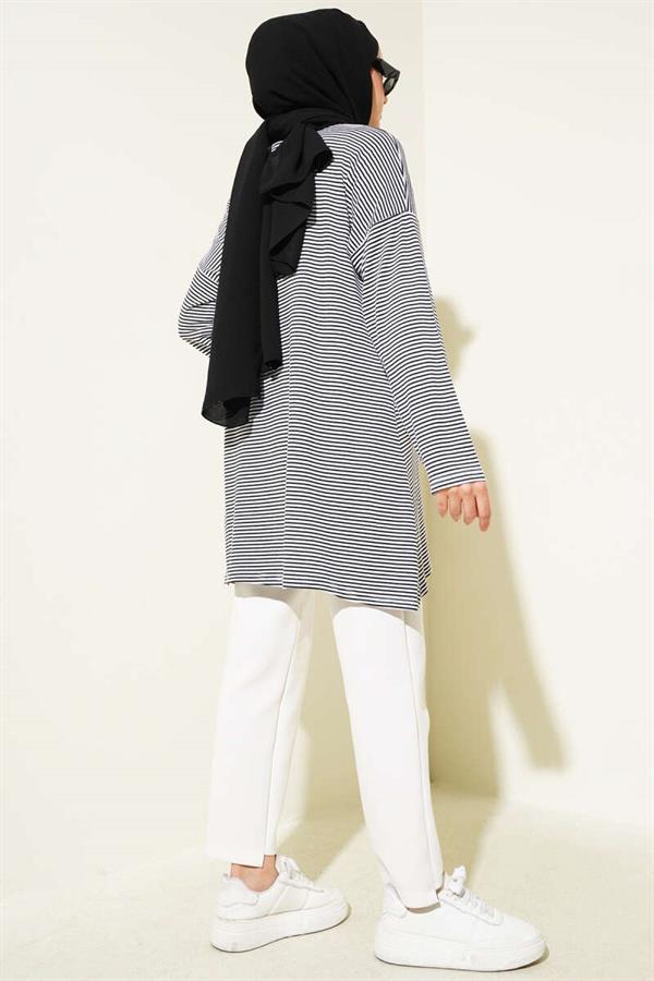 Striped Combed Cotton Tunic Black