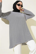 Striped Combed Cotton Tunic Black