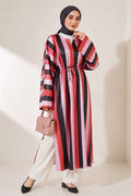 Striped Satin Long Tunic with Slit, Pink