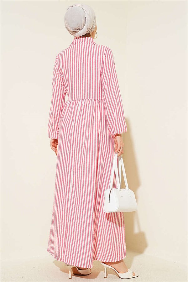 Striped Buckle Side Tie Dress Red
