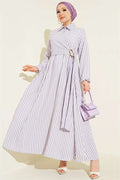 Striped Buckle Side Tie Dress Lilac