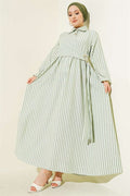 Striped Buckle Side Tie Dress Green