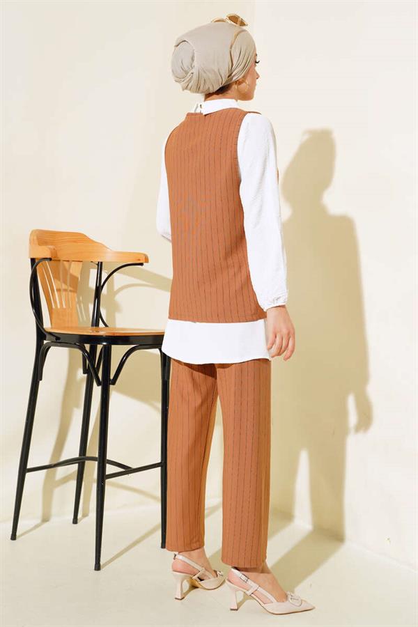 Striped Three Piece 2 Piece Set Camel