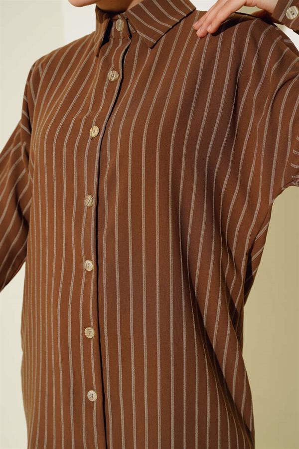 Striped Long Shirt Brown